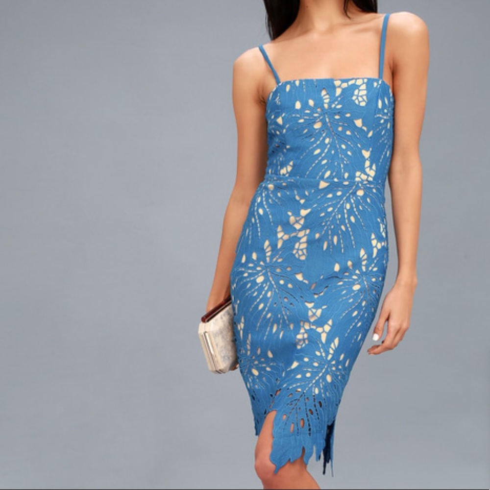 Beautiful blue lace bodycon midi dress